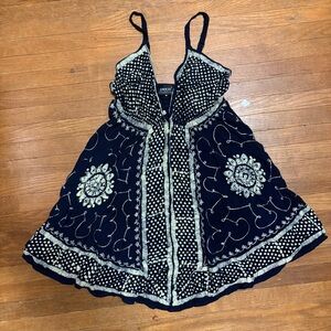 Sakkas Navy & Cream Embroidered Spaghetti Strap Mini Dress